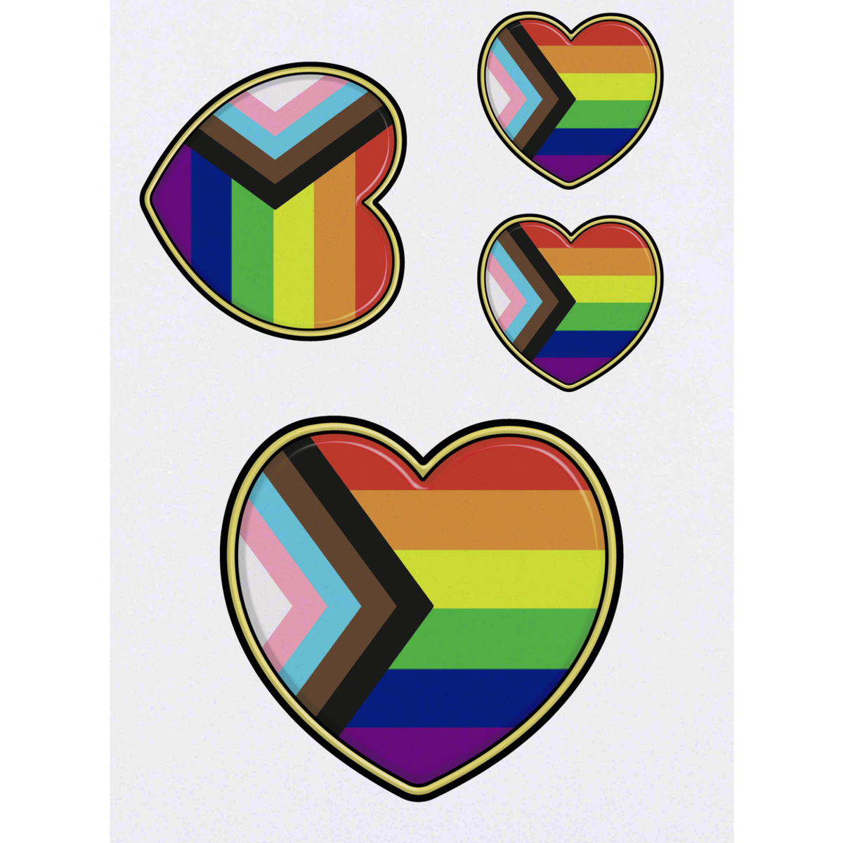 'Progress Pride Heart' Temporary Tattoos -  Water Resistant, Skin-Safe, Non-Toxic Transfers (TO039790)