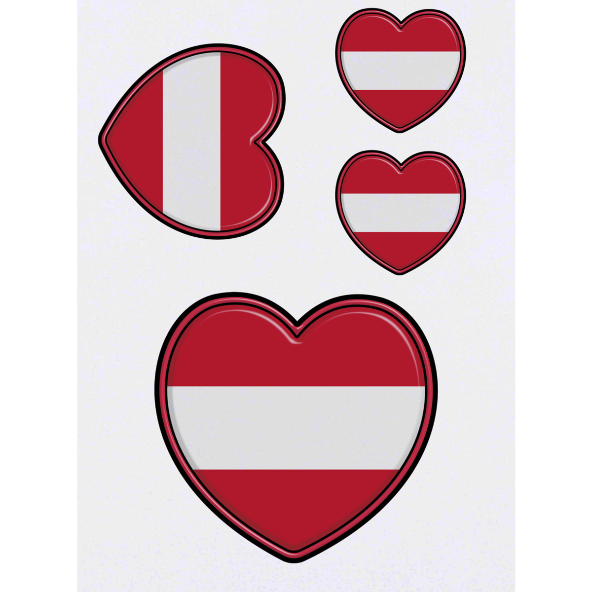 4 x 'Austria Flag Heart' Temporary Tattoos -  Water Resistant, Skin-Safe, Non-Toxic Transfers, Mixed Sizes (TO00062336)