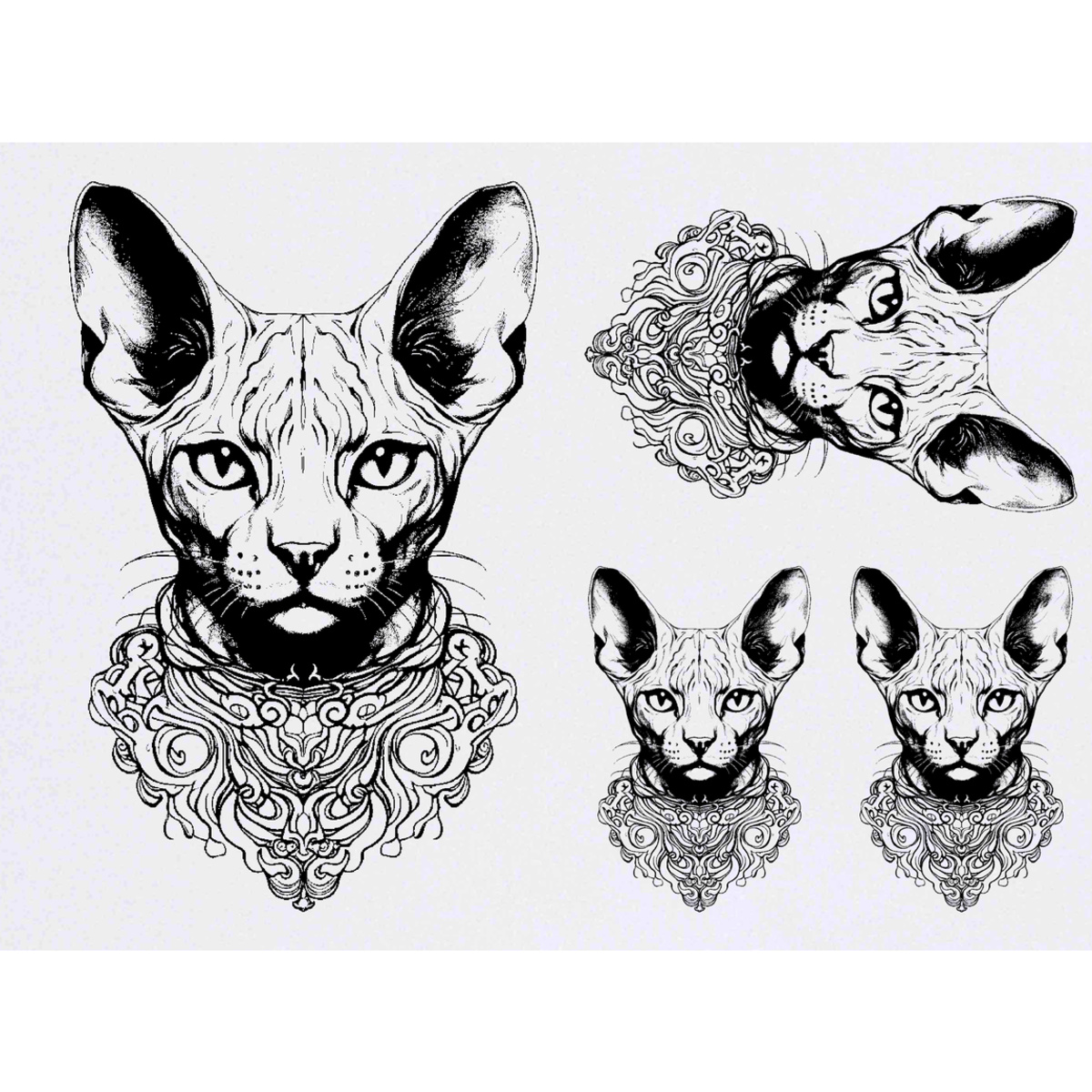 'sphynx cat' Temporary Tattoos -  Water Resistant, Skin-Safe, Non-Toxic Transfers (TO040425)