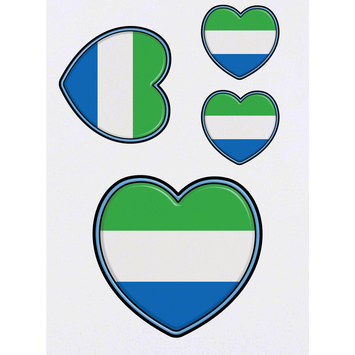 'Sierra Leone Flag Heart' Temporary Tattoos -  Water Resistant, Skin-Safe, Non-Toxic Transfers (TO040663)