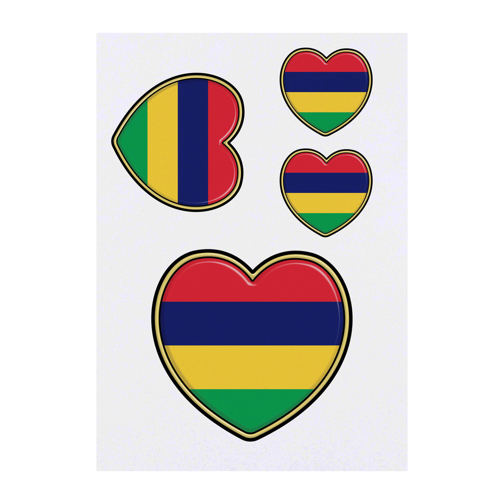 'Mauritius Flag Heart' Temporary Tattoos - Water Resistant, Skin-Safe, Non-Toxic Transfers (TO040755)