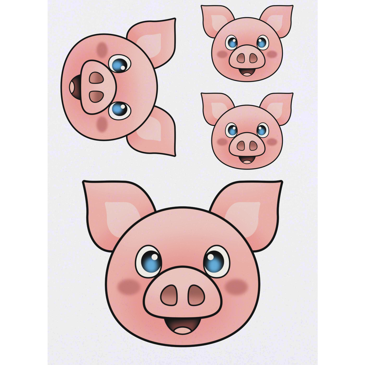 4 x 'Happy Pig Face' Temporary Tattoos - Mixed-Size - Water Resistant Skin Safe Transfers for Parties, Costumes and Gifts (TO00063170)