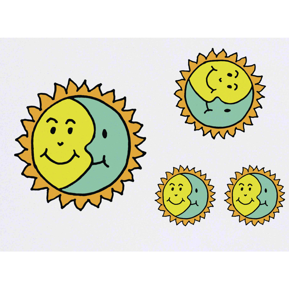 'Happy Sun and Moon' Temporary Tattoos -  Water Resistant, Skin-Safe, Non-Toxic Transfers (TO041683)
