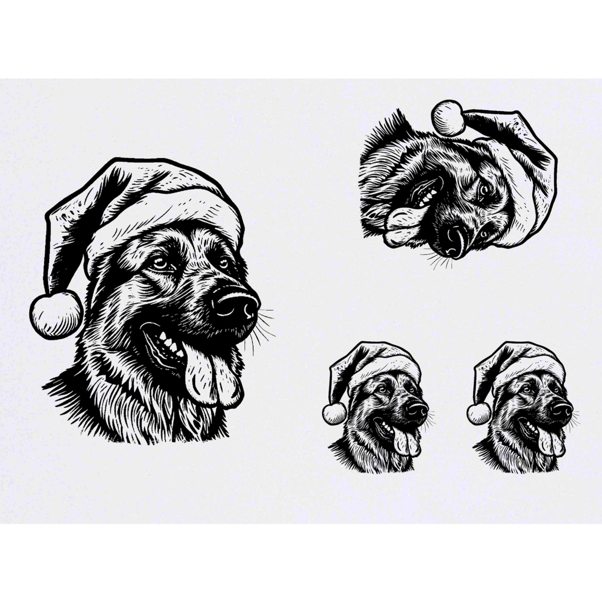 'German Shepherd Santa Hat' Temporary Tattoo Transfers - Water Resistant Skin Safe Designs for Parties, Costumes and Gifts (TO043681)