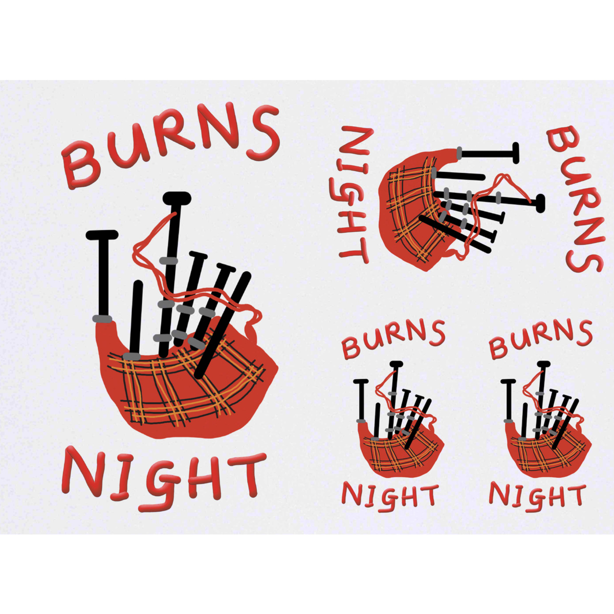 4 x 'Burns Night Party Celebrations' Temporary Tattoos -  Water Resistant, Skin-Safe, Non-Toxic Transfers, Mixed Sizes (TO00067458)