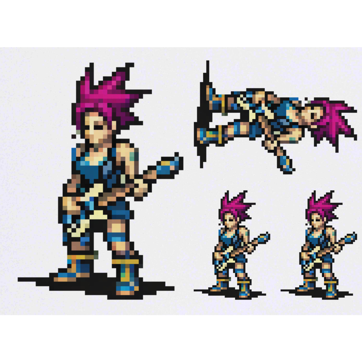 'Punk Girl Playing Guitar Pixel Art' Temporary Tattoos -  Water Resistant, Skin-Safe, Non-Toxic Transfers (TO044073)