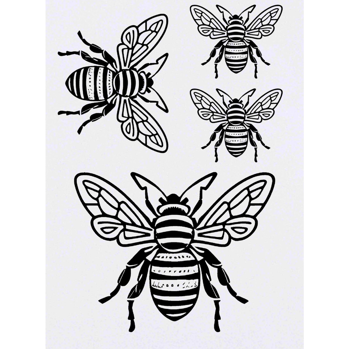 4 x 'Worker Bee' Temporary Tattoos -  Water Resistant, Skin-Safe, Non-Toxic Transfers, Mixed Sizes (TO00068208)