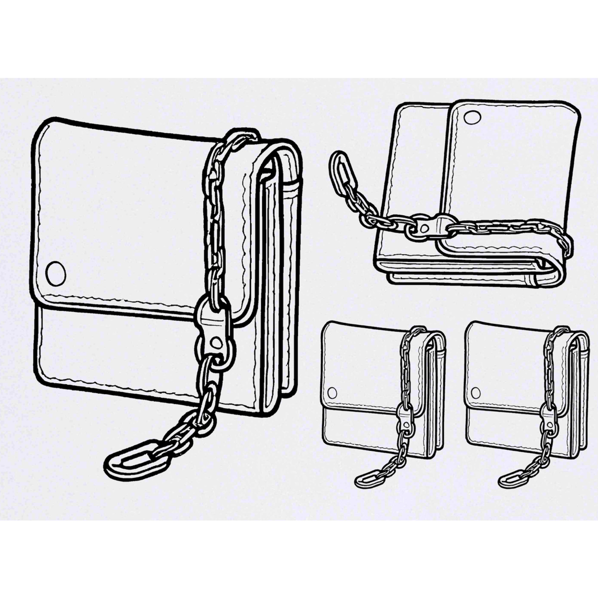4 x 'Leather Wallet With Chain' Temporary Tattoos -  Water Resistant, Skin-Safe, Non-Toxic Transfers, Mixed Sizes (TO00069692)