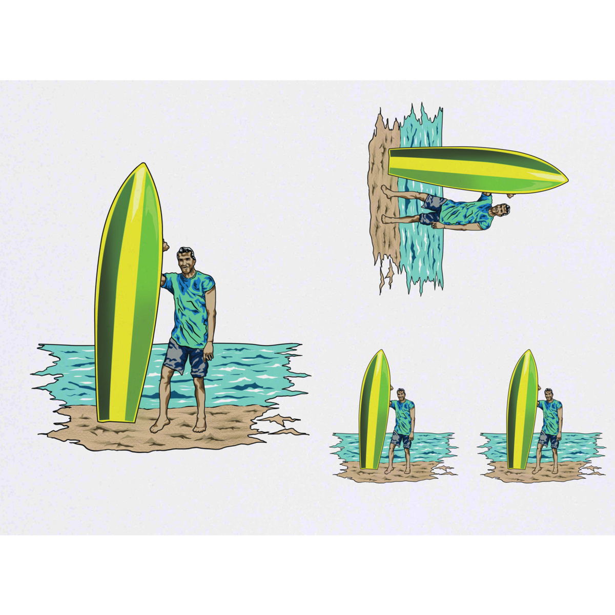 'Surf Man' Temporary Tattoos -  Water Resistant, Skin-Safe, Non-Toxic Transfers (TO045371)