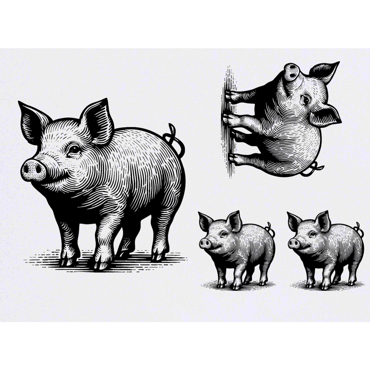 'Pig Illustration' Temporary Tattoos -  Water Resistant, Skin-Safe, Non-Toxic Transfers (TO045404)