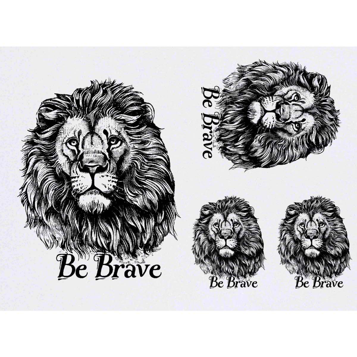 'Be Brave with Lion' Temporary Tattoo Transfers - Water Resistant Skin Safe Designs for Parties, Costumes and Gifts (TO045737)