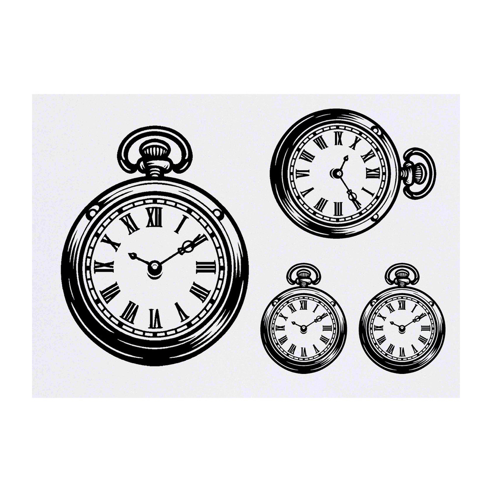 4 x 'Vintage Pocket Watch' Temporary Tattoos - Water Resistant, Skin-Safe, Non-Toxic Transfers, Mixed Sizes (TO00073116)