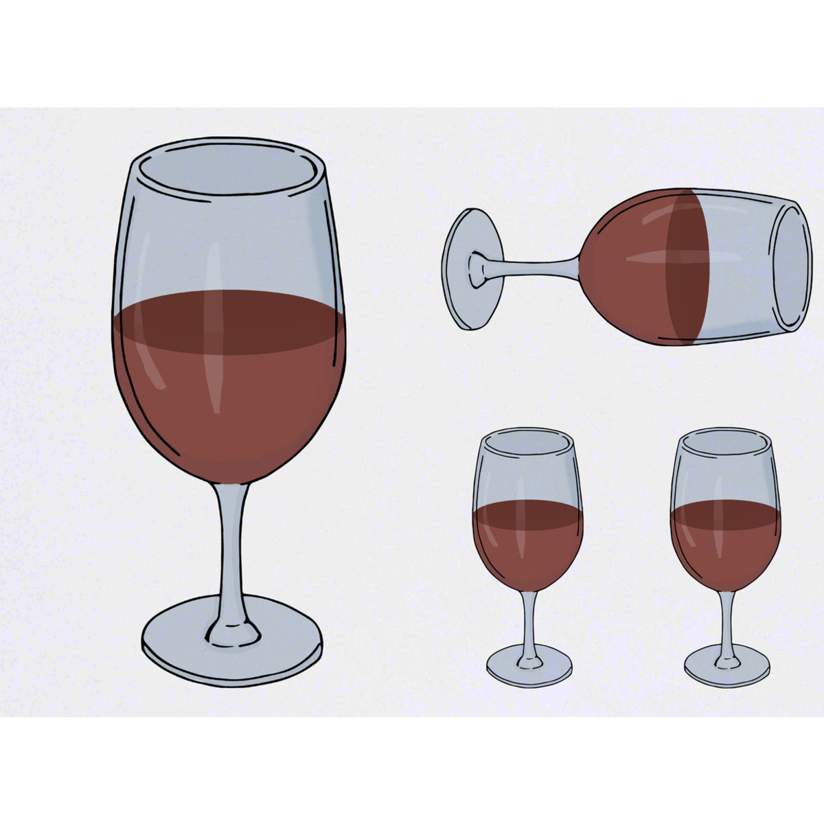 4 x 'Red Wine Glass' Temporary Tattoos -  Water Resistant, Skin-Safe, Non-Toxic Transfers, Mixed Sizes (TO00073160)