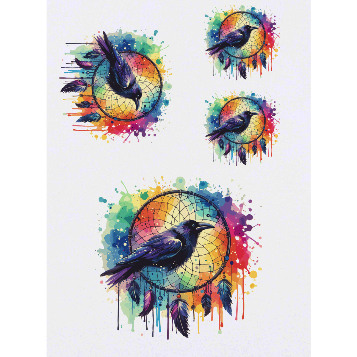 'Raven Dreamcatcher' Temporary Tattoos -  Water Resistant, Skin-Safe, Non-Toxic Transfers (TO047484)