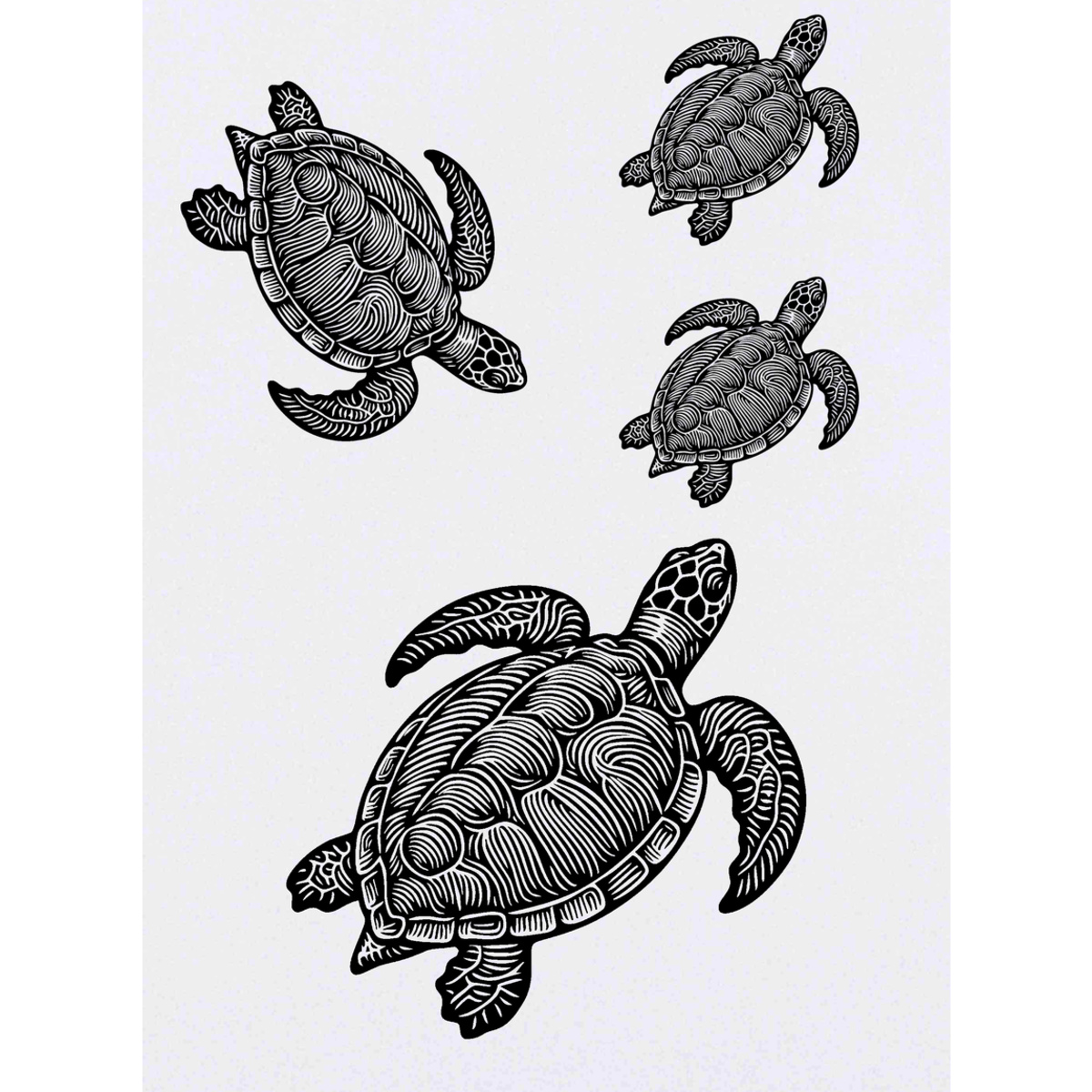 4 x 'Swimming Turtle' Temporary Tattoos - Mixed-Size - Water Resistant Skin Safe Transfers for Parties, Costumes and Gifts (TO00074058)