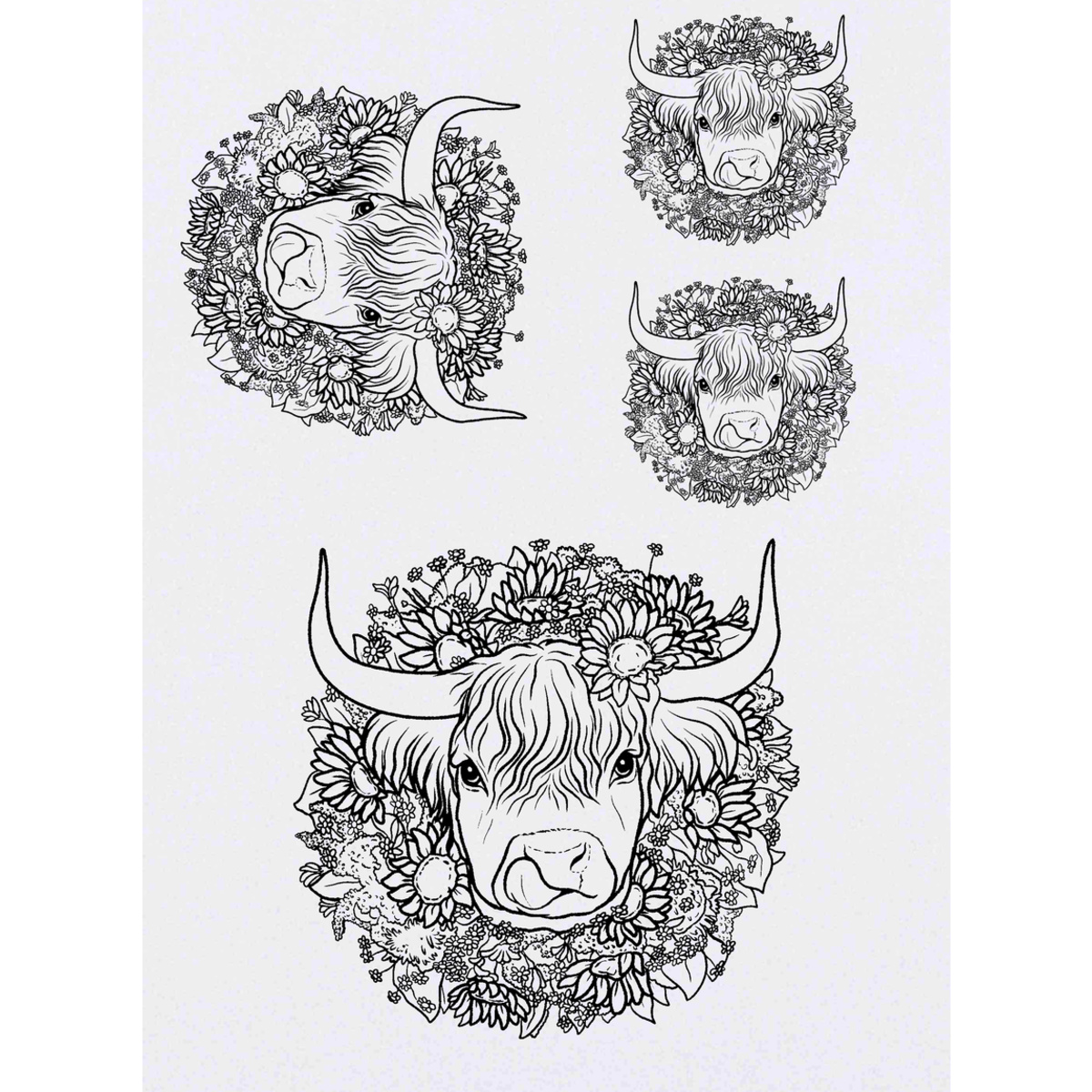 'Sunflower Highland Cow' Temporary Tattoos -  Water Resistant, Skin-Safe, Non-Toxic Transfers (TO048078)