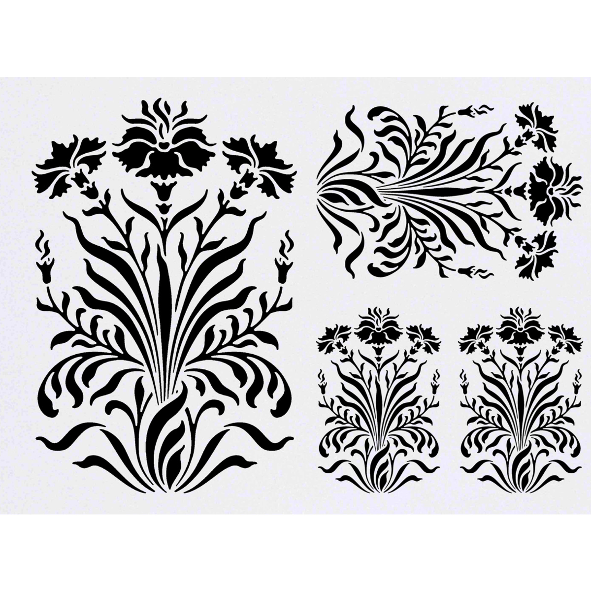 4 x 'Art Nouveau Carnations' Temporary Tattoos -  Water Resistant, Skin-Safe, Non-Toxic Transfers, Mixed Sizes (TO00076034)