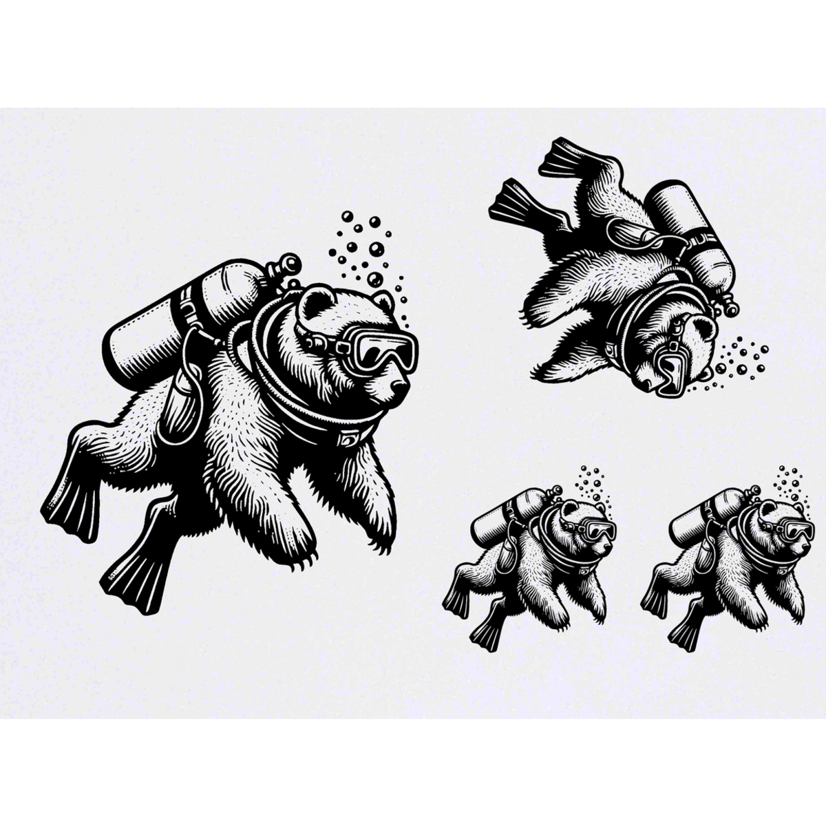 'Scuba Diving Bear' Temporary Tattoos -  Water Resistant, Skin-Safe, Non-Toxic Transfers (TO048787)
