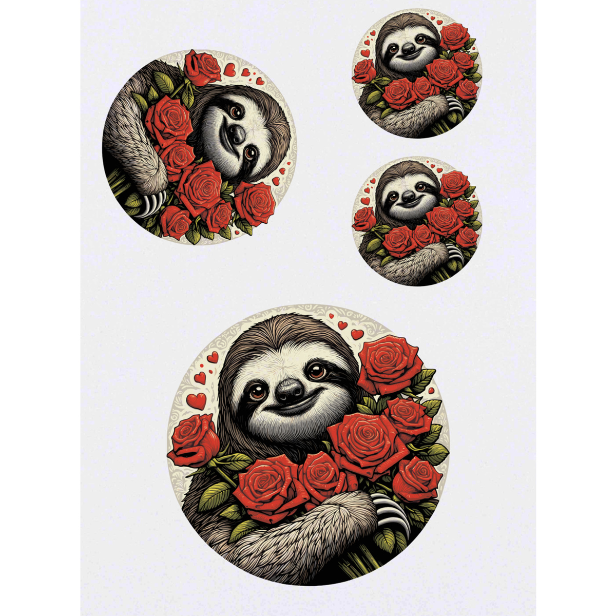'Romantic Sloth With Red Roses' Temporary Tattoos -  Water Resistant, Skin-Safe, Non-Toxic Transfers (TO048789)