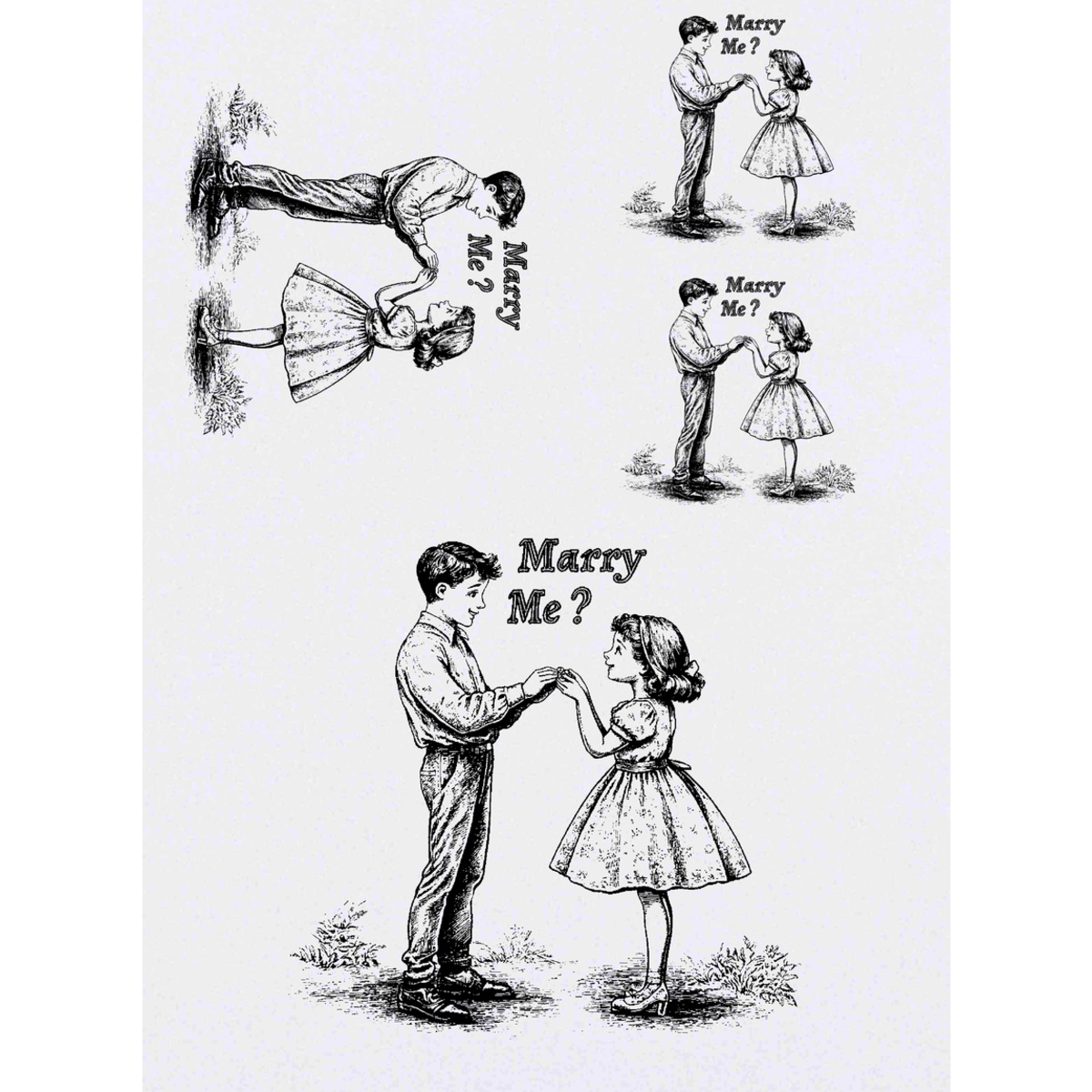 4 x 'Marry Me? Boy and Girl' Temporary Tattoos -  Water Resistant, Skin-Safe, Non-Toxic Transfers, Mixed Sizes (TO00076880)