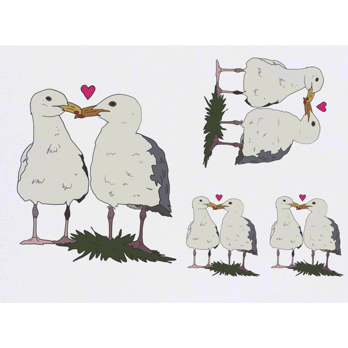 'Kissing Seagulls ' Temporary Tattoos -  Water Resistant, Skin-Safe, Non-Toxic Transfers (TO049400)