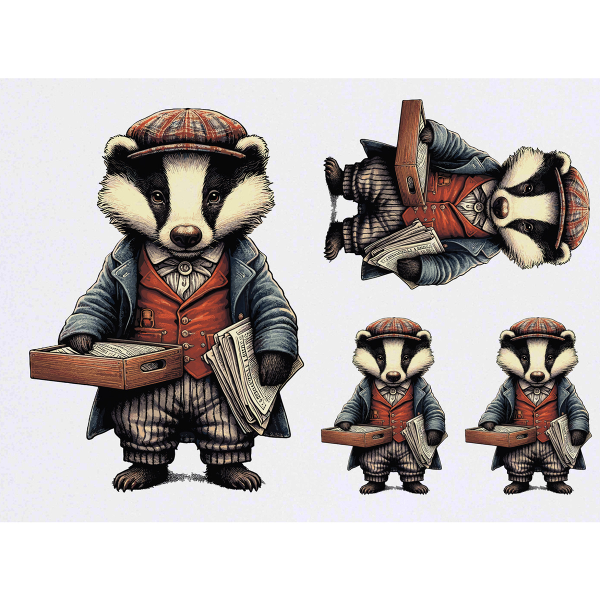 'Badger Selling Newspapers' Temporary Tattoo Transfers - Water Resistant Skin Safe Designs for Parties, Costumes and Gifts (TO049517)