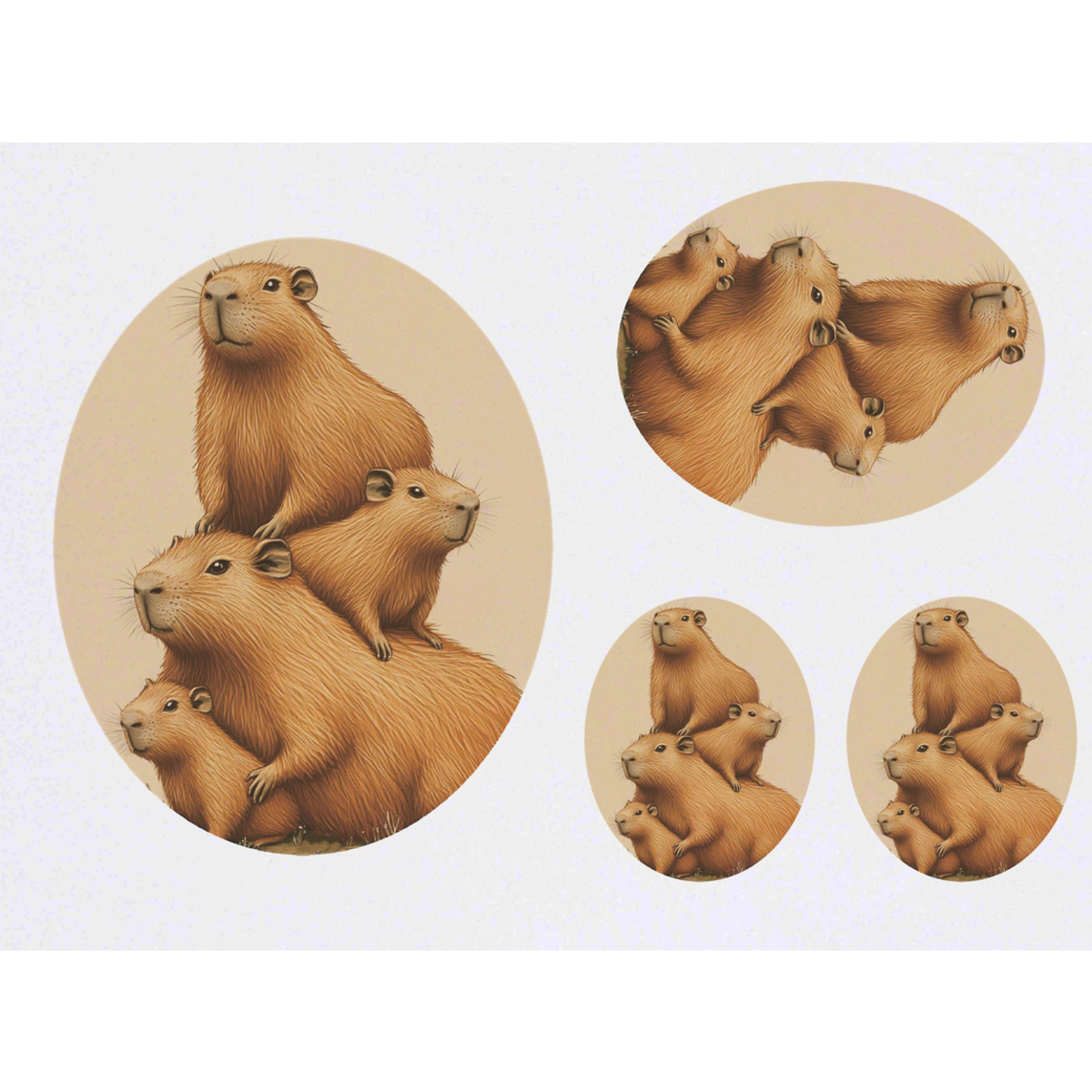 'Stacked Capybara Family' Temporary Tattoos -  Water Resistant, Skin-Safe, Non-Toxic Transfers (TO051489)