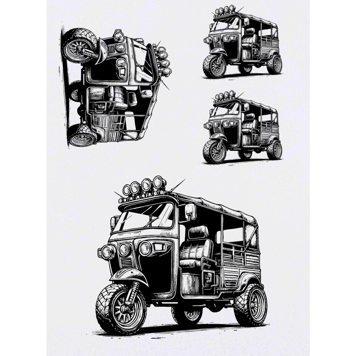 'Fancy Tuk Tuk' Temporary Tattoo Transfers - Water Resistant Skin Safe Designs for Parties, Costumes and Gifts (TO052636)