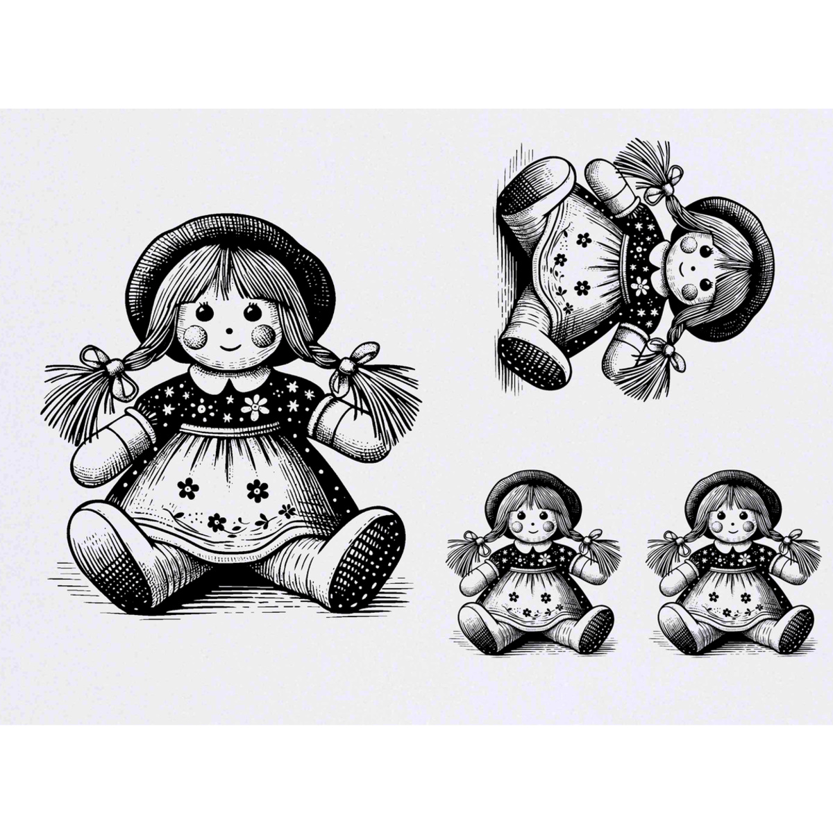 'Cute Rag Doll' Temporary Tattoos -  Water Resistant, Skin-Safe, Non-Toxic Transfers (TO053787)