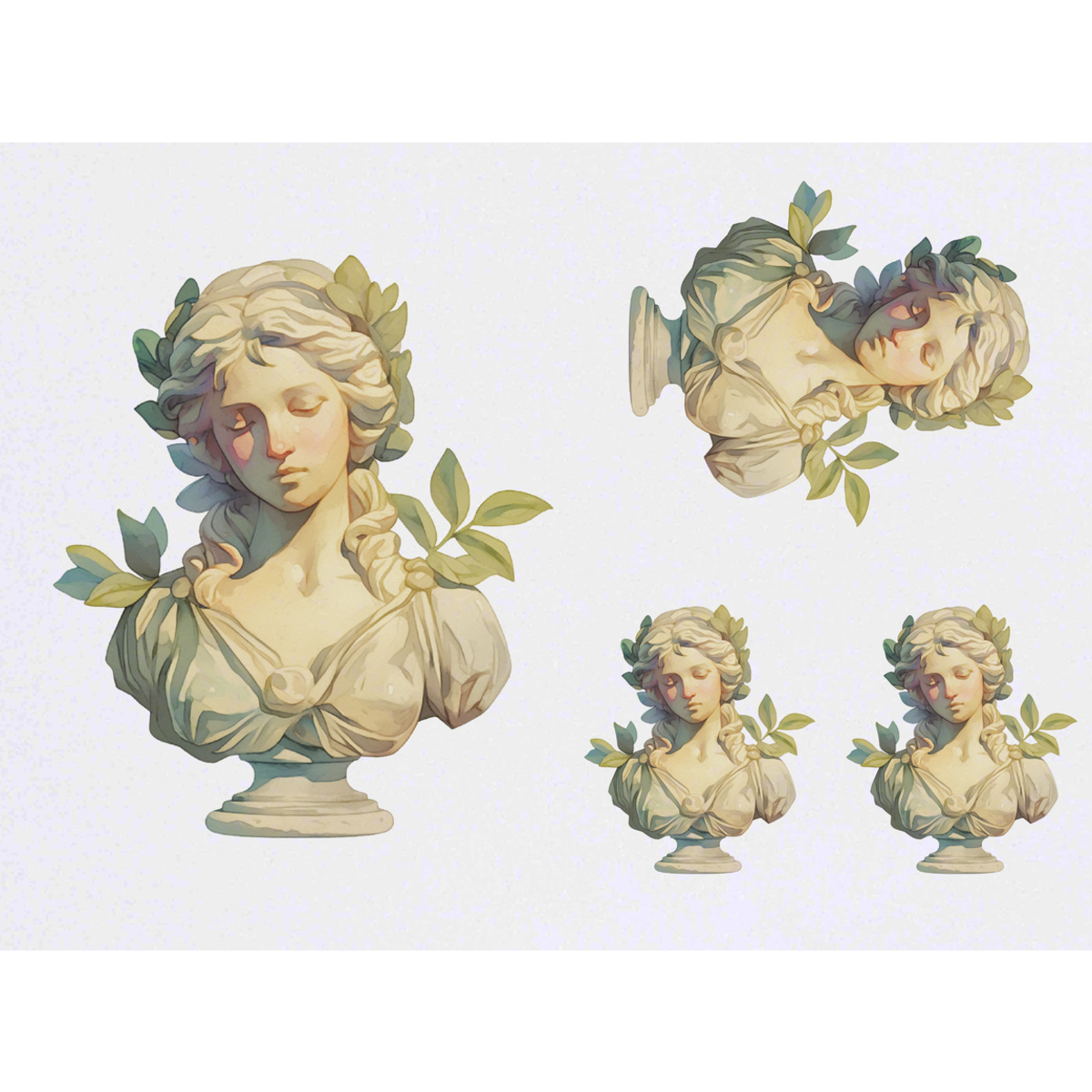 4 x 'Greek Woman Bust Statue ' Temporary Tattoos -  Water Resistant, Skin-Safe, Non-Toxic Transfers, Mixed Sizes (TO00085660)