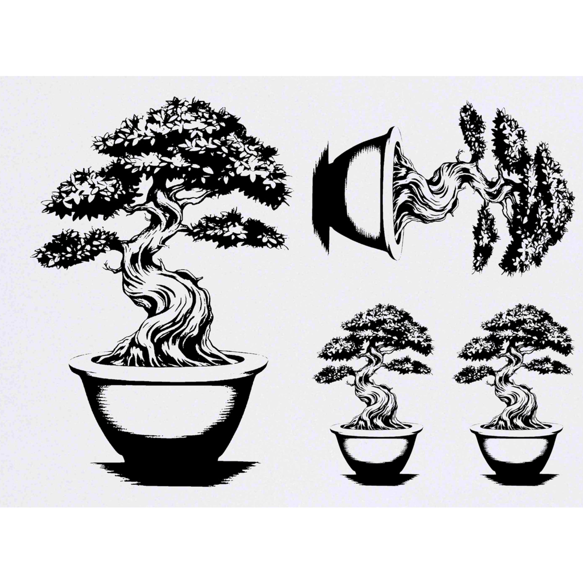 4 x 'Bonsai Tree in Pot' Temporary Tattoos -  Water Resistant, Skin-Safe, Non-Toxic Transfers, Mixed Sizes (TO00085838)