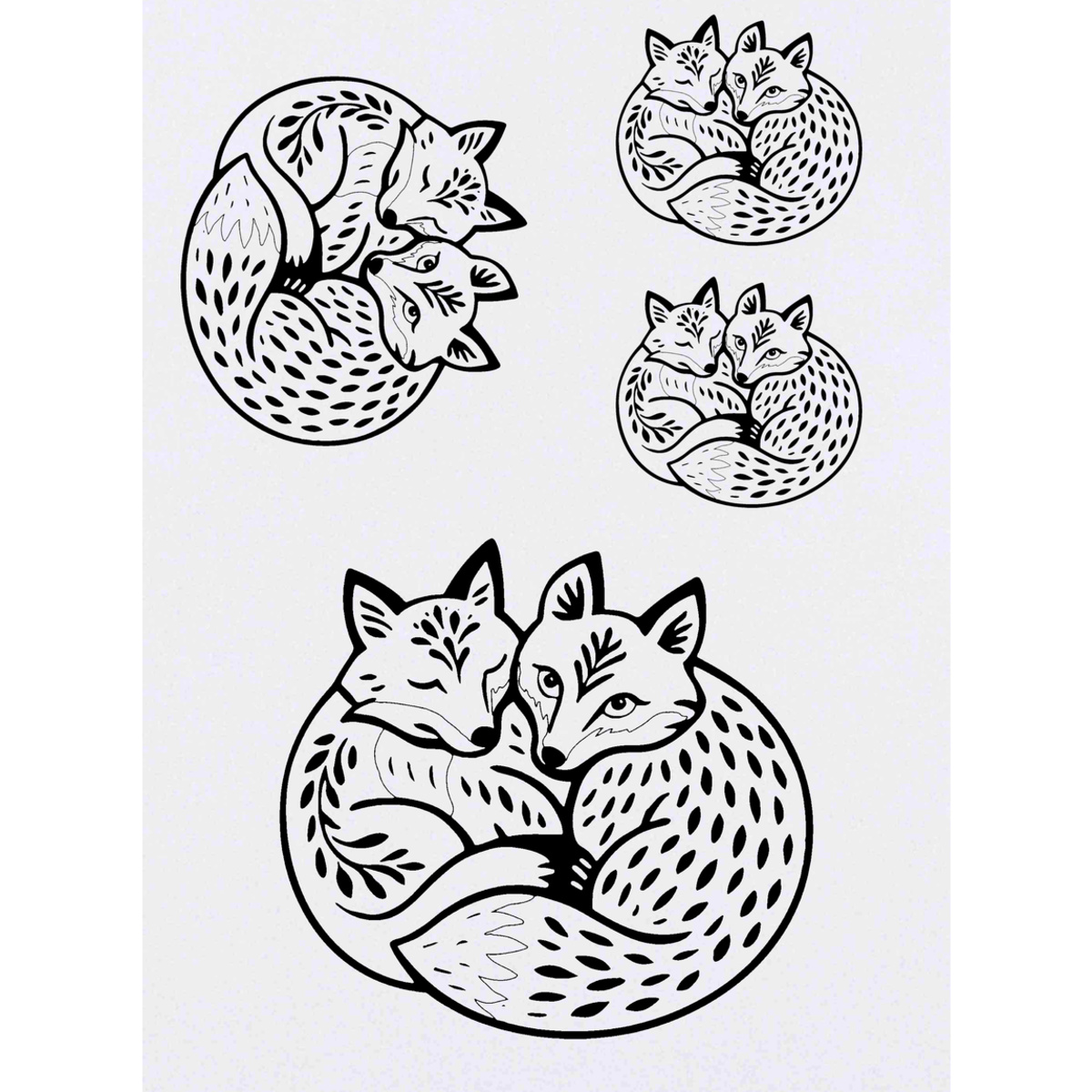 'Folk Style Foxes' Temporary Tattoos -  Water Resistant, Skin-Safe, Non-Toxic Transfers (TO056996)