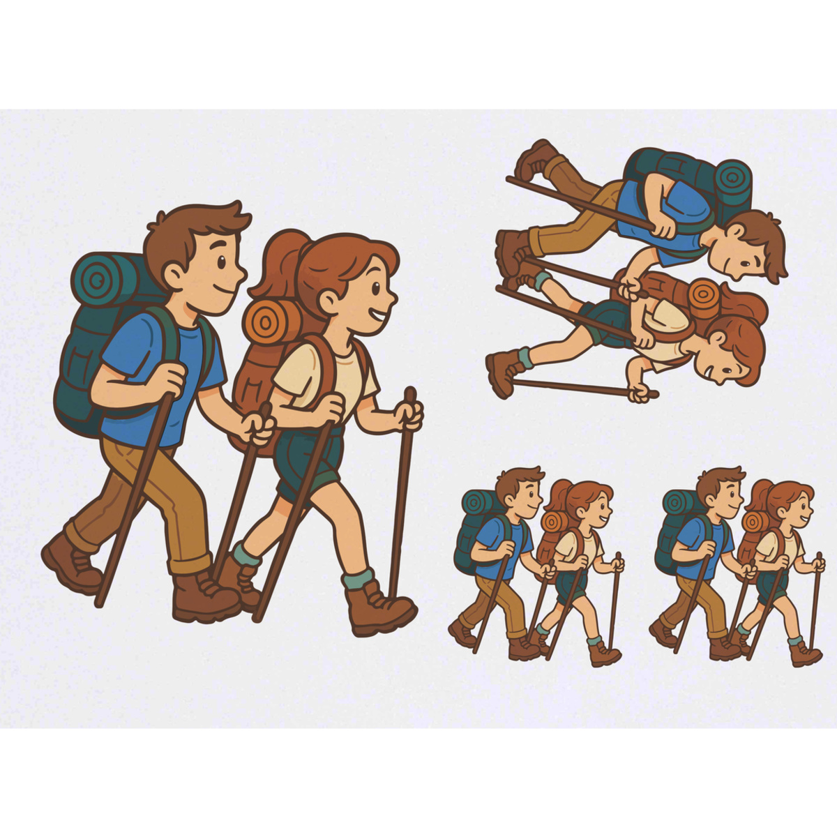 4 x 'Hiking Couple' Temporary Tattoos -  Water Resistant, Skin-Safe, Non-Toxic Transfers, Mixed Sizes (TO00091490)