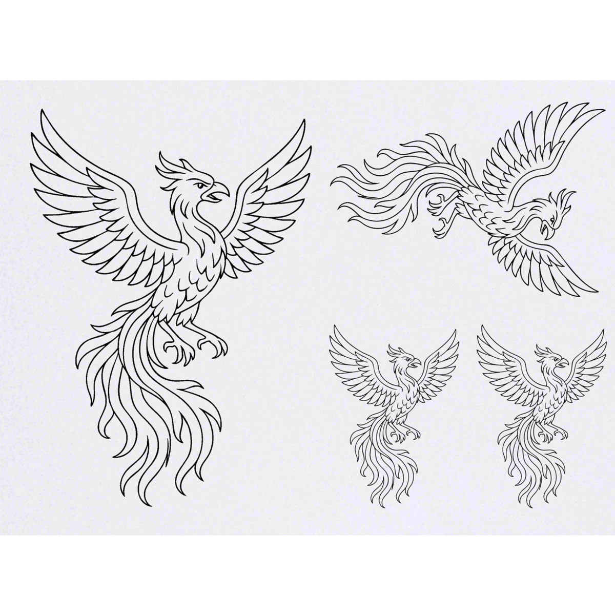 'Phoenix Outline' Temporary Tattoos -  Water Resistant, Skin-Safe, Non-Toxic Transfers (TO057414)