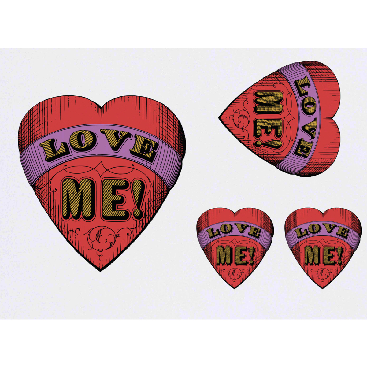 'Red Heart With 'Love Me!' Text' Temporary Tattoos -  Water Resistant, Skin-Safe, Non-Toxic Transfers (TO058283)