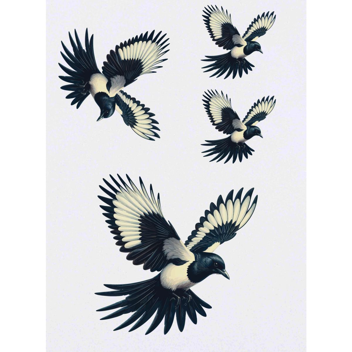 'Magpie Flying' Temporary Tattoo Transfers - Water Resistant Skin Safe Designs for Parties, Costumes and Gifts (TO061688)