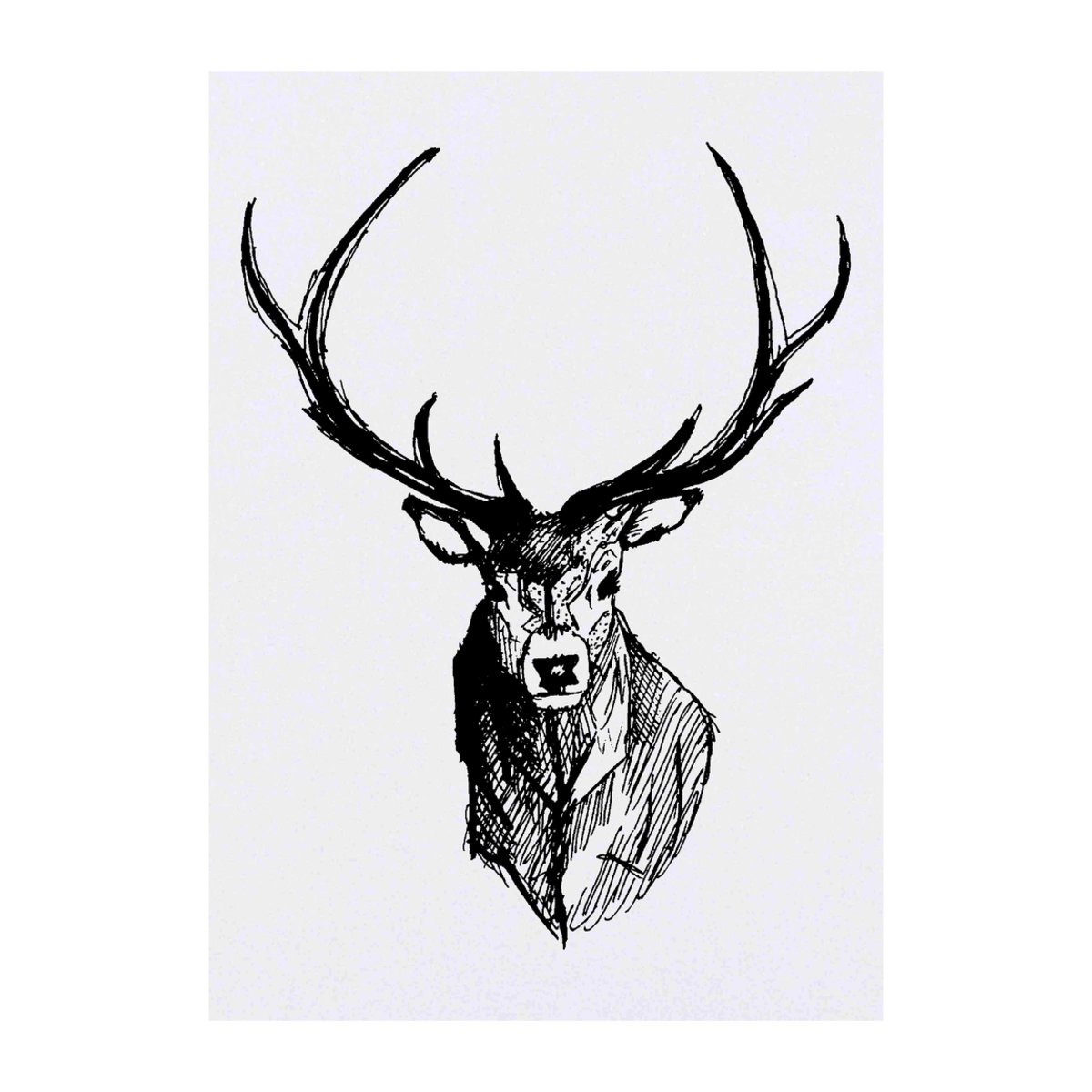 'Stag Head' Temporary Tattoo - A6 - Elegant Deer Antlers Wildlife Illustration - Water Resistant Skin Safe Transfer for Parties, Costumes and Gifts (TO00020919)
