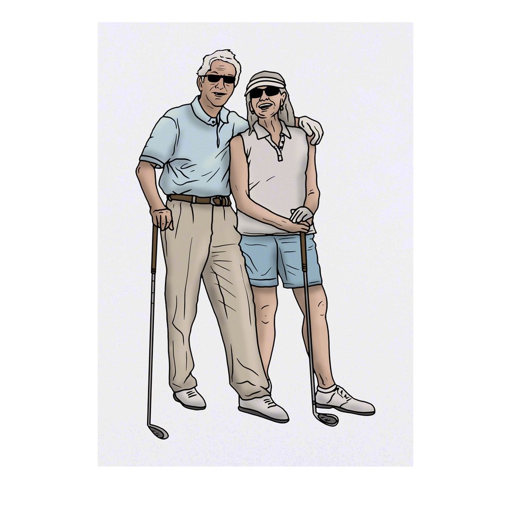 'Elderly Golf Couple' Temporary Tattoo - Water Resistant, Skin-Safe, Non-Toxic Transfer (TO00050112)