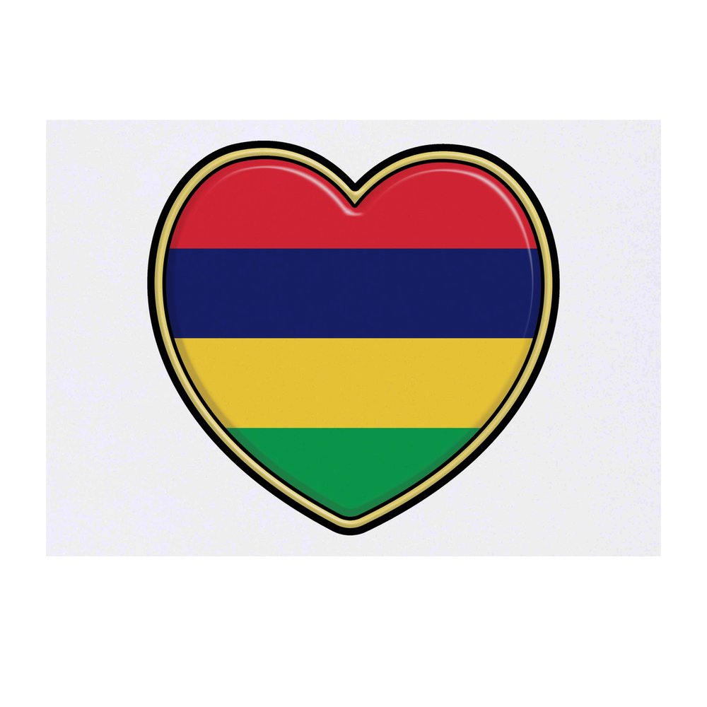 'Mauritius Flag Heart' Temporary Tattoo - Water Resistant, Skin-Safe, Non-Toxic Transfer (TO00063105)