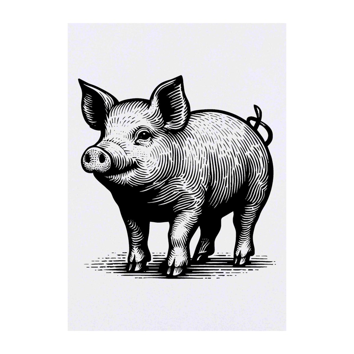 'Pig Illustration' Temporary Tattoo -  Water Resistant, Skin-Safe, Non-Toxic Transfer (TO00070251)
