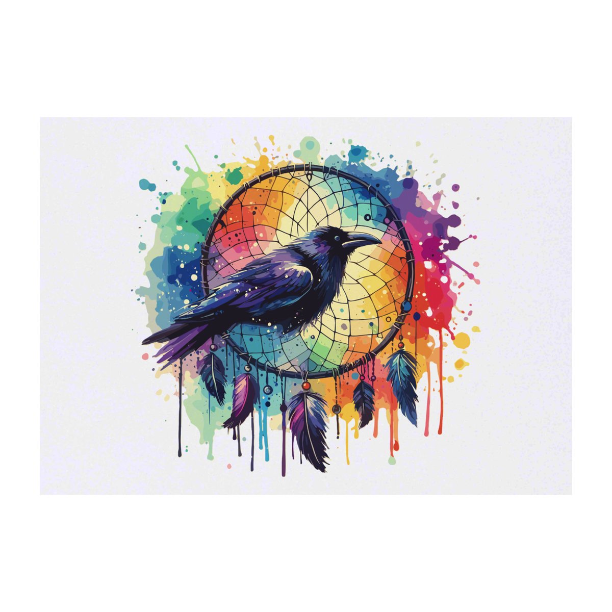 'Raven Dreamcatcher' Temporary Tattoo -  Water Resistant, Skin-Safe, Non-Toxic Transfer (TO00073843)