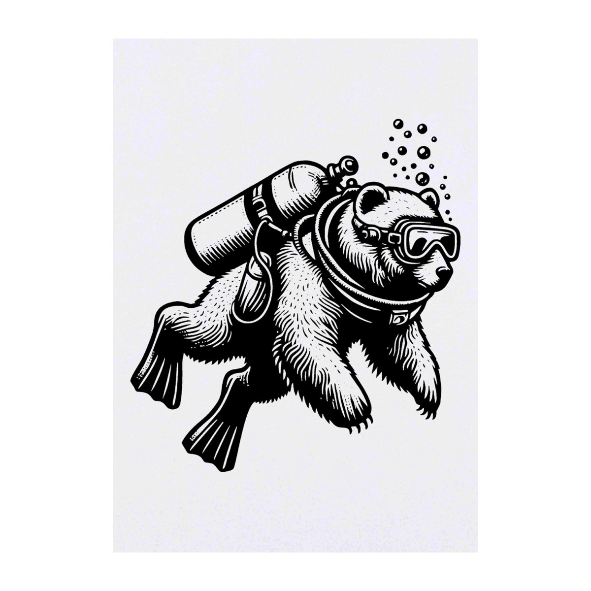 'Scuba Diving Bear' Temporary Tattoo -  Water Resistant, Skin-Safe, Non-Toxic Transfer (TO00076141)
