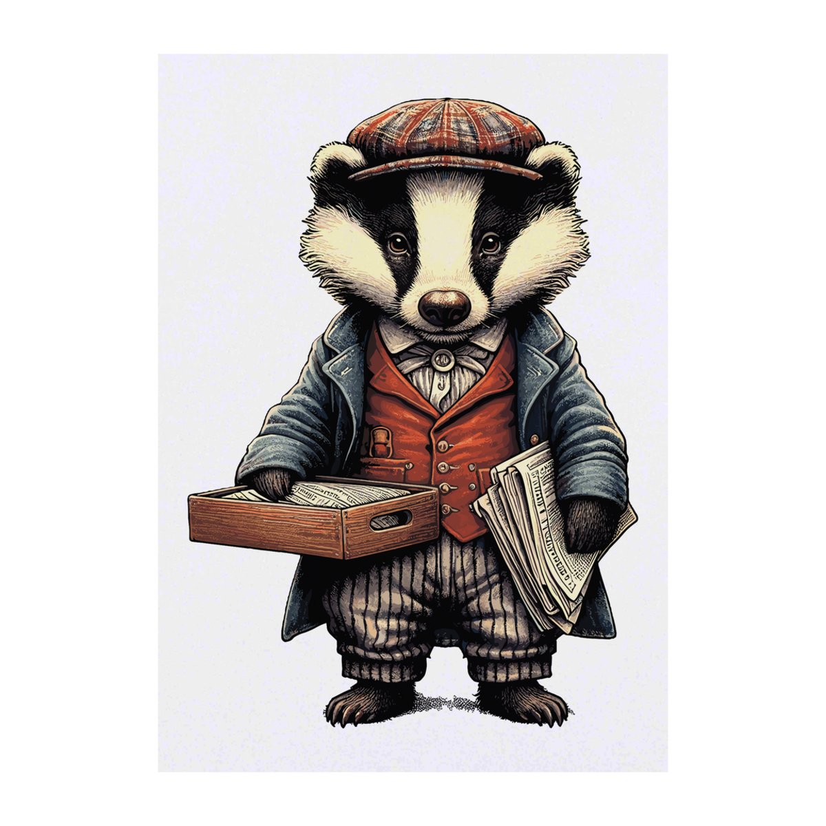 'Badger Selling Newspapers' Temporary Tattoo - A6 - Water Resistant Skin Safe Transfer for Parties, Costumes and Gifts (TO00077337)