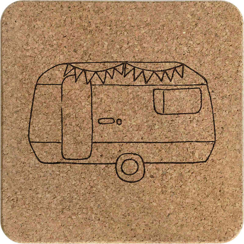 'Bunting Caravan' Square Cork Trivet / Pot Stand (TR00003039)