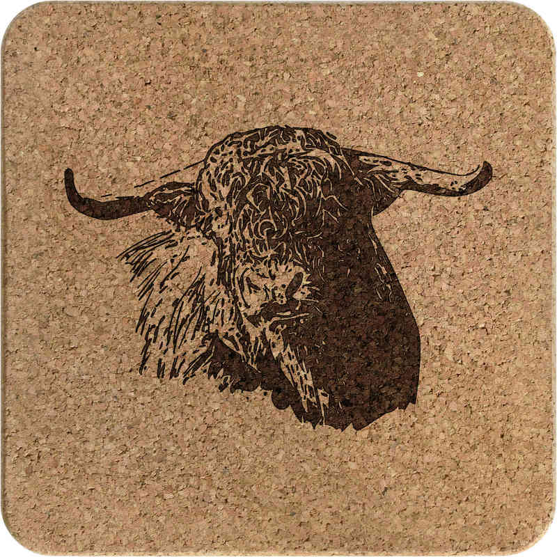 'Highland Cattle' Square Cork Trivet / Pot Stand (TR00007227)