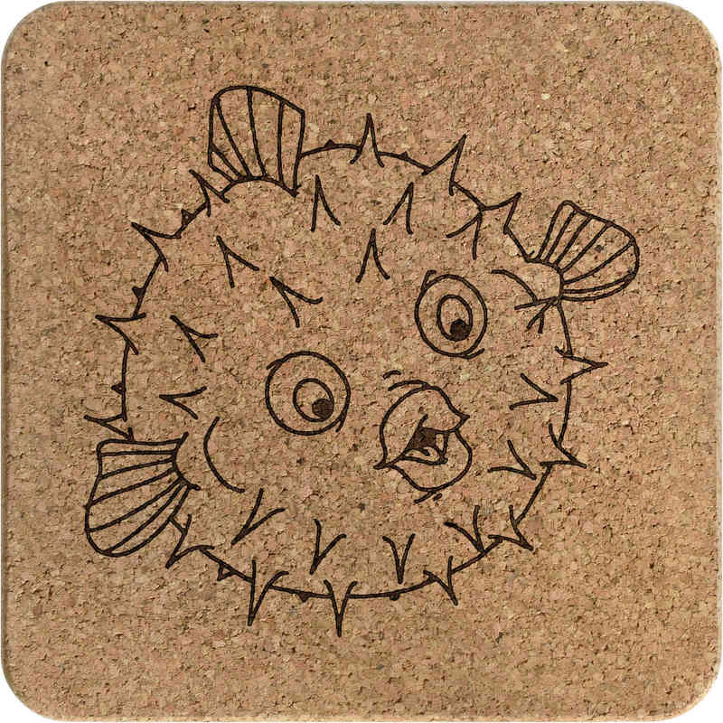 'Puffer Fish' Square Cork Trivet / Pot Stand (TR00011077)