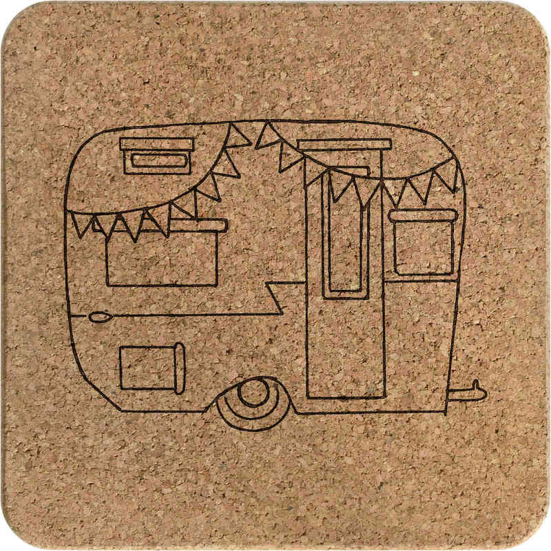 'Bunting Caravan' Square Cork Trivet / Pot Stand (TR00012190)