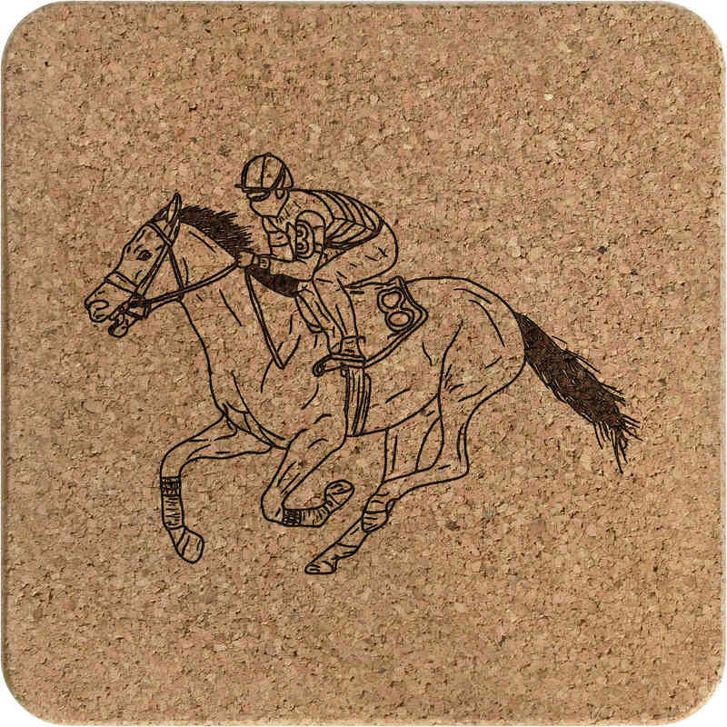'Race Horse & Jockey' Square Cork Trivet / Pot Stand (TR00015511)