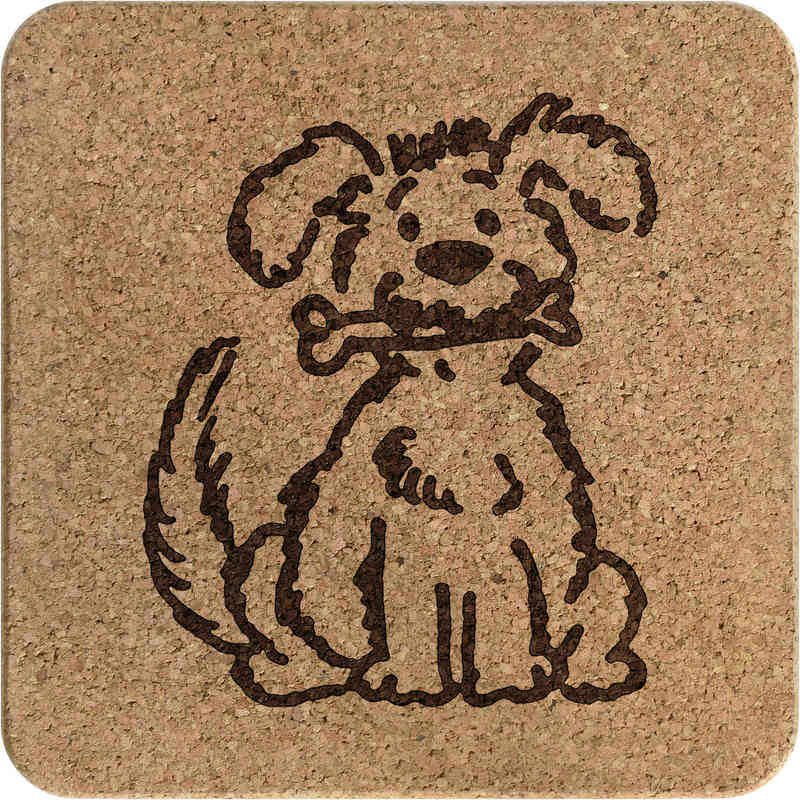 'Dog With Bone' Square Cork Trivet / Pot Stand (TR00015851)