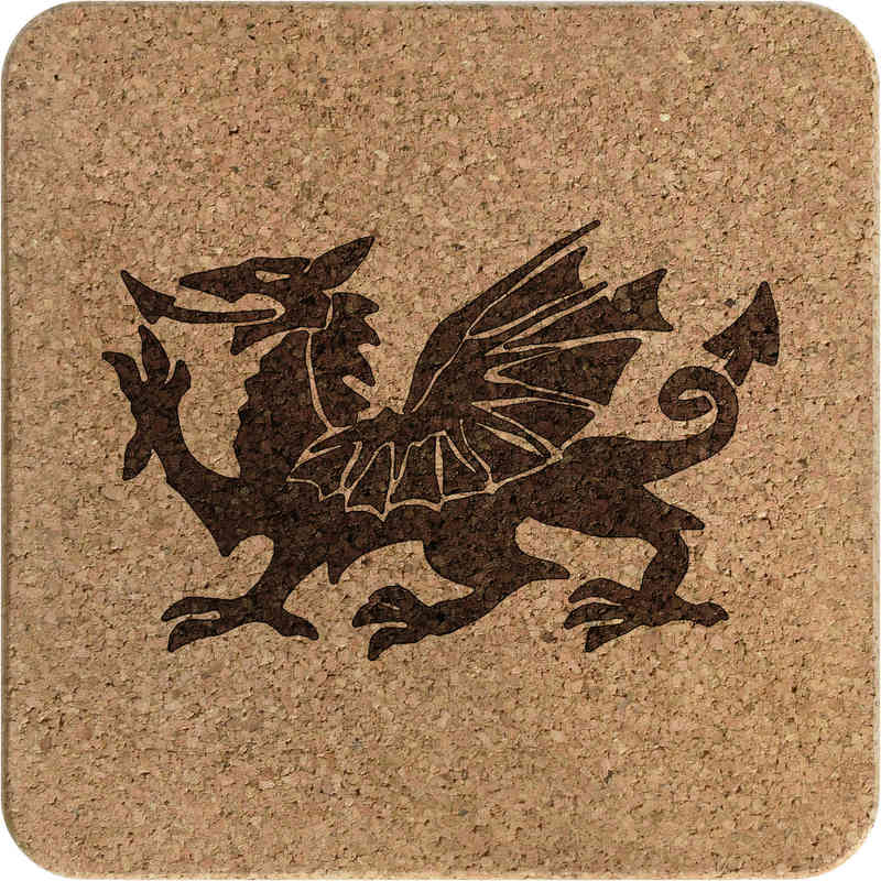 'Welsh Dragon' Square Cork Trivet / Pot Stand - Red Cymru Mythical Flag Creature Emblem - Heat Resistant Table Mat for Pans, Dishes, Kitchens and Dining (TR00016763)